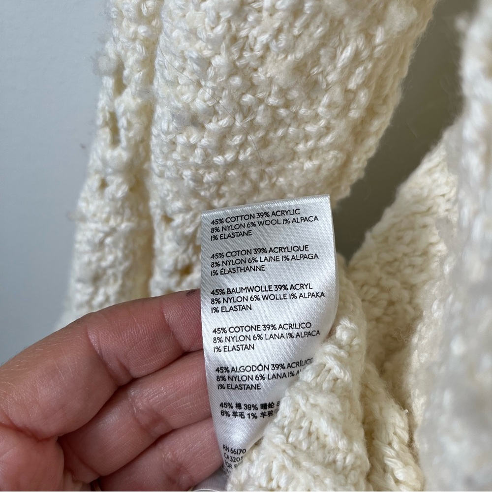 Anthropologie Pointelle Knit Crochet Open Knit Cream Hoodie Pullover Sweater S - Picture 6 of 7